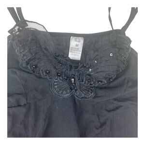vintage beaded black butterfly camisole tank open front women's medium 90s britt